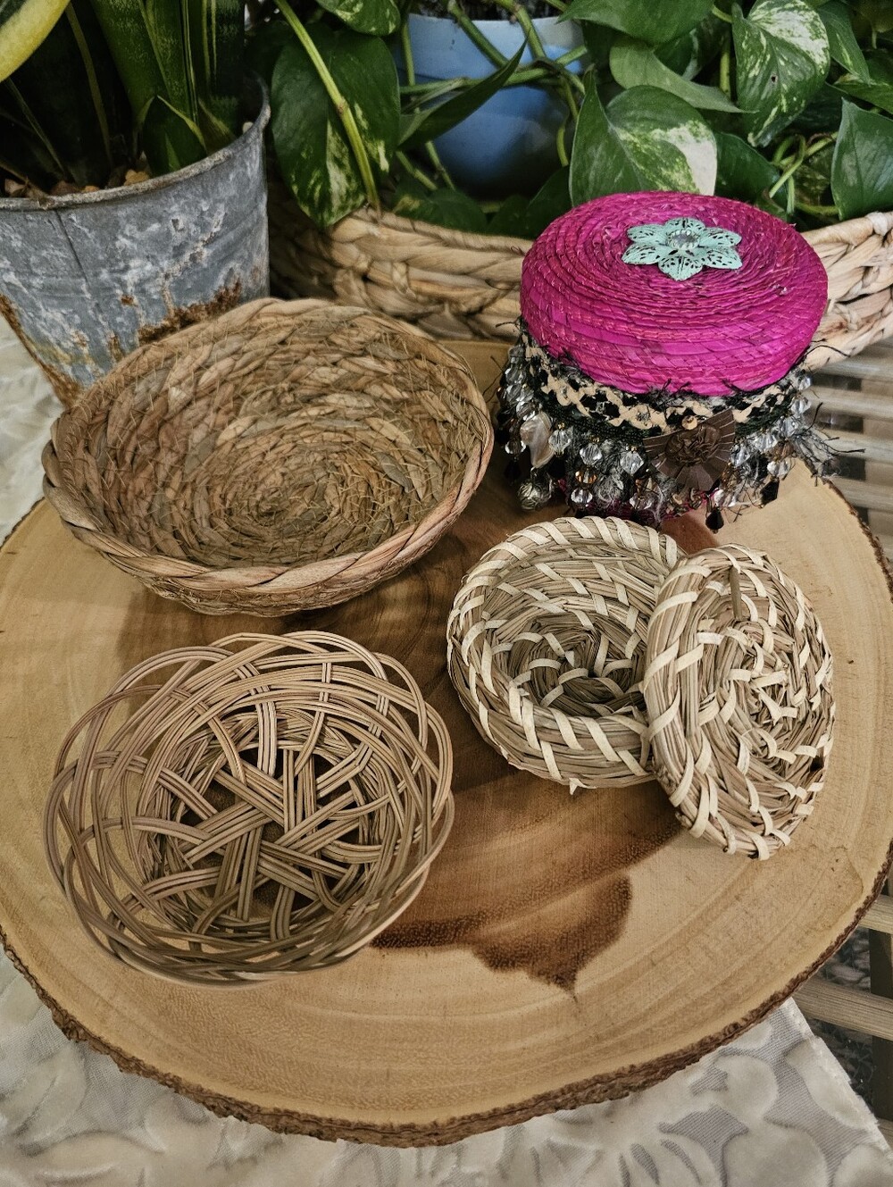 (4) Mini Baskets Bundle - Variety Decorative, Seagrass & Sweetgrass Baskets